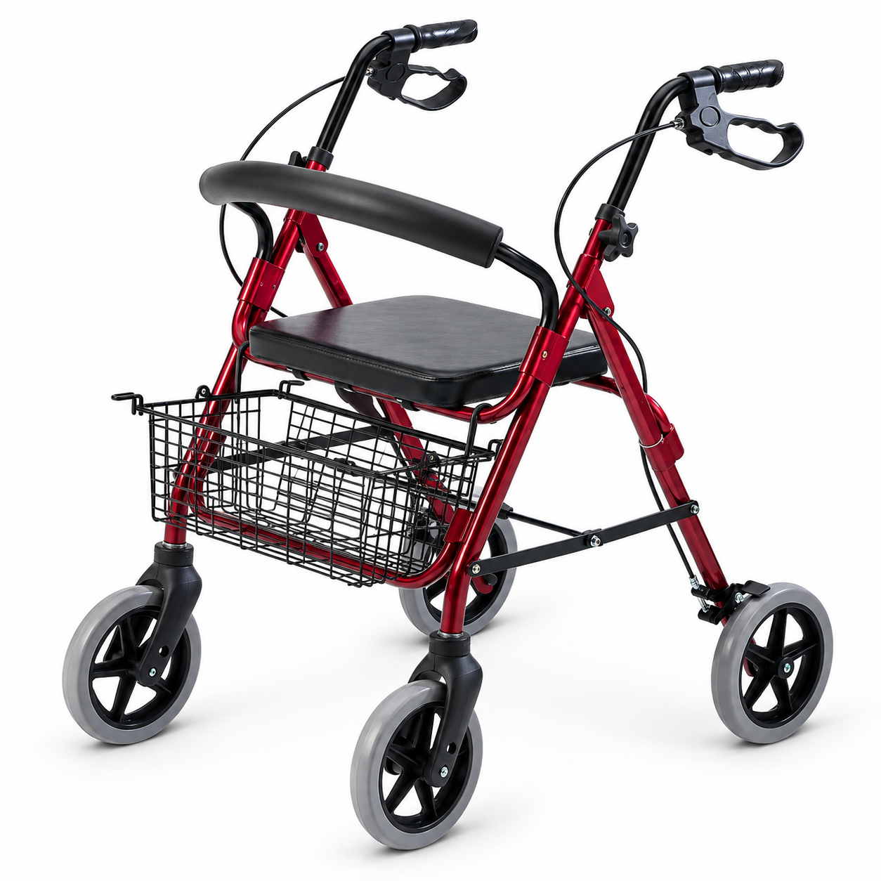 Andador plegable con asiento, canasto y frenos